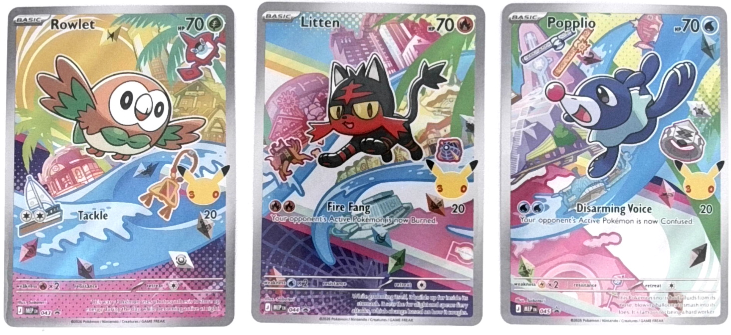 Litten,Popplio,Rowlet First Partner Promos (3'lü Set)