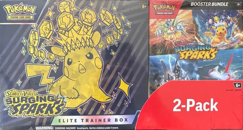 2 Pack - Surging Sparks Elite Trainer Box & Booster Bundle